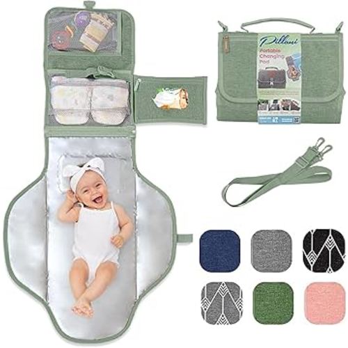 Portable Changing Pad for Baby, Travel Diaper Changing Pad for Newborn, Large Waterproof Baby Changing Mat, Foldable & Detachable Diaper Changing Station with Baby Wipes Pockets, Baby Stuff by Pillani