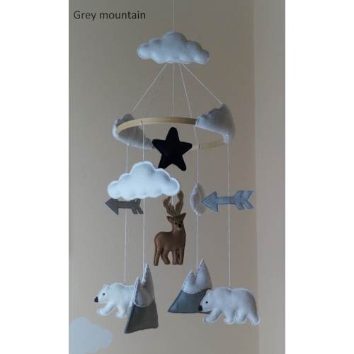 Baby mobile -stag , mountain, polar bear, arrow, star, clouds, adventure