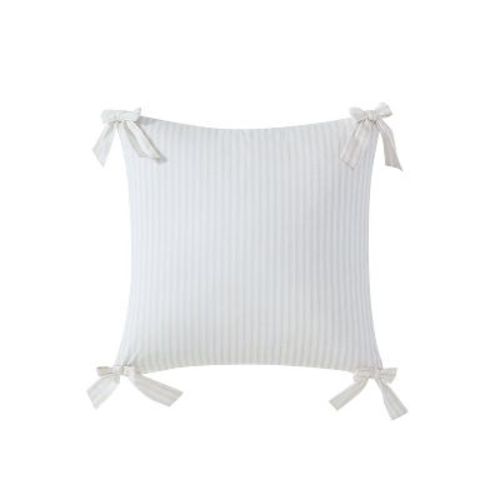 Peri Home Pinstripe Bow Decorative Throw Pillow Beige