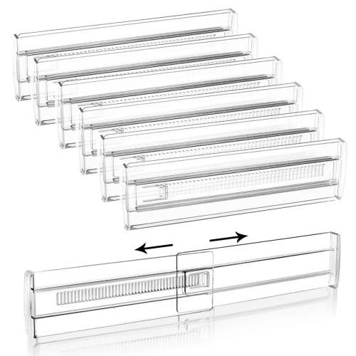 Elainilye Expandable Drawer Organizers, Clear Plastic Drawer Dividers 11-19 In, Adjustable Dresser Dividers for Clothing, Underwear, Socks, Kitchen Utensils, Bathroom