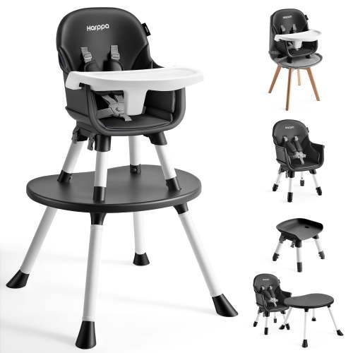 HARPPA High Chair for Baby Boy, 8-in-1 Convertible Feeding Chair for Babies and Toddlers, Black