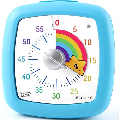 Secura 60-Minute Visual Timer, Silent Study Timer for Kids and Adults, Time Clocks, Time Management Countdown Timer for Teaching (Blue & Star)
