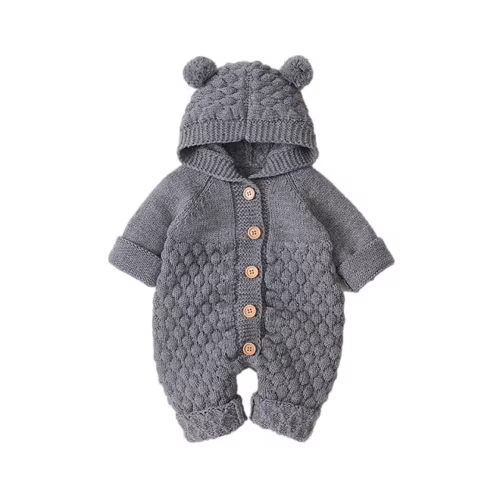 MuZeFu Rompers for Baby Girls on Clearance Newborn Baby Girls Boys Winter Warm Coat Knit Outwear Hooded Jumpsuit