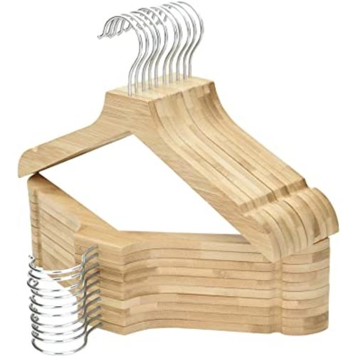 FairyHaus Kids Hangers 20 Pack 12.6 Inch, Eco Bamboo Baby Hangers for Closet, Anti-Rust 360° Swivel Hook, Notches & Smooth Finish, Natural Wooden Childrens Hangers for Clothes