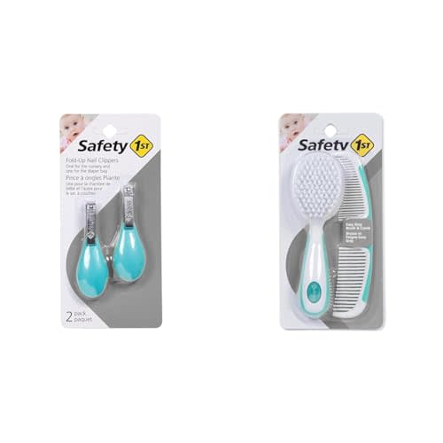 Safety 1st Fold-Up Nail Clipper, 2-Count - Colors May Vary & Easy Grip Brush and Comb, Colors May Vary