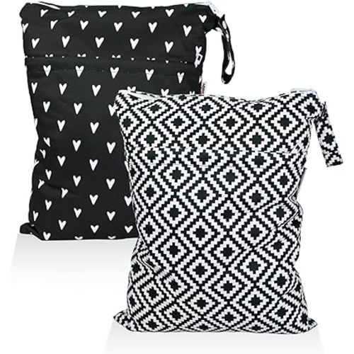 Mama Koala Waterproof Wet Dry Bags for Baby Items, Cloth Diapers, Swimsuits, Travel, Gym Clothes, Beach, Pump Parts, Toiletries, Two Zippered Pockets, 2 Pack (W019)
