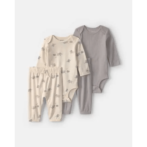 Baby 4-Piece Elephant Long-Sleeve Bodysuit & Pant Set - Grey
