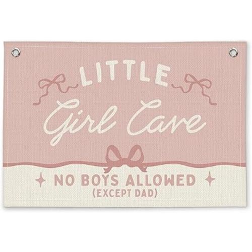 Coquette Pink Bow Little Preppy Room Decor - Linen Banner Wall Hanging Canvas Banner Flag Decor for Girls Nursery Toddler Playroom Bedroom Dorm Apartment