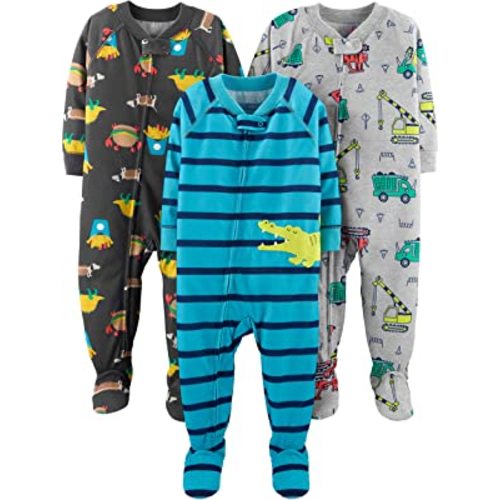 Simple Joys by Carter's Toddlers and Baby Boys' Loose-Fit Polyester Jersey Footed Pajamas, Pack of 3