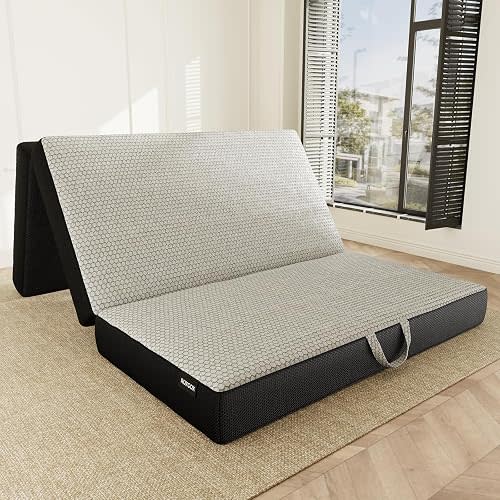 ROXGOX Memory Foam Trifold Mattress, Foldable Mattress Full Size 6 Inch, Portable Floor Bed with Washable Cover, Handle & Non-Slip Bottom, for RV, Travel, Camping, Yoga, 73"x52"x6", Grey