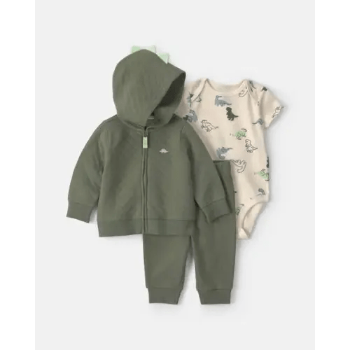 Baby Boy 3-Piece Dinosaur Quilted French Terry Layering Set - Olive Green | Carter's