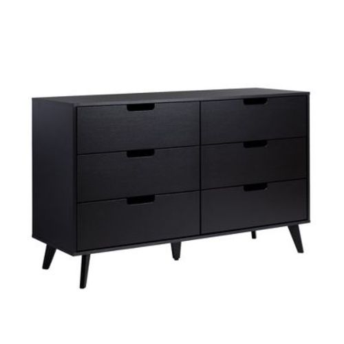 Mid-Century Modern 6 Drawer Dresser with Cut Out Handles Black - Walker Edison