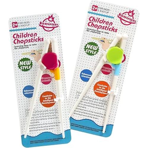 Kids Chopsticks, 2 Pairs Training Chopsticks for Toddlers Beginners Children Learning Practice, Hand Eye Coordination Development, Non-Slip Grip, Fun Everyday Dining Tool for Kids