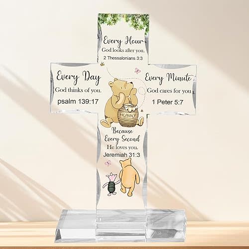 Christian Religious Gifts Acrylic Cross, Inspirational Winnie Bible Verse Plaques, Winnie Faith Keepsake Paperweights, Encouragement Presents for Mom Dad Friend Coworker, Home Office Desk Decor