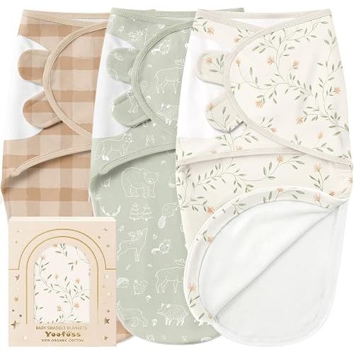 Yoofoss Baby Swaddles for Newborns 100% Organic Cotton, Adjustable Swaddle 0-3 Months 2 Zippers Newborn Swaddle Sack, Breathable Soft Durable