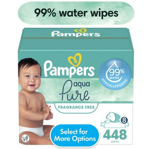 Pampers Aqua Pure Baby Wipes, 99% Water, Unscented, 8-Pack 448 Wipes (Select for More Options)