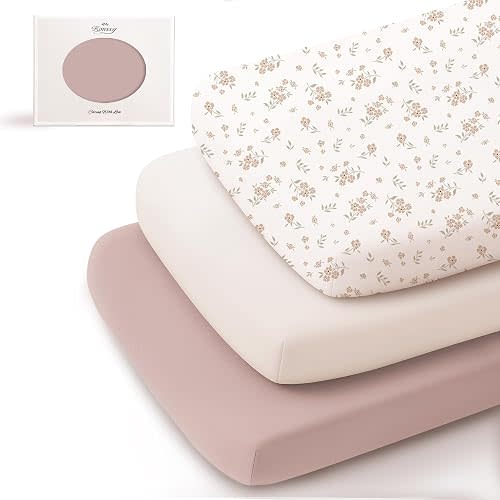 Konssy 3 Pack Stretchy Bassinet Sheets for Baby Girls and Boys, 33"x21"