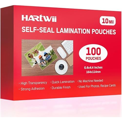 100 Pack Self-Sealing Laminating Pouches 4x6 Inch,10 Mil Self Adhesive Lamination Pouches,Waterproof Photo No Heat Laminating Sheets No Laminator Machine Need