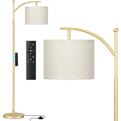 Ambimall 60" Floor Lamp with Remote and Stepless Dimmable Bulb, Gold Pole