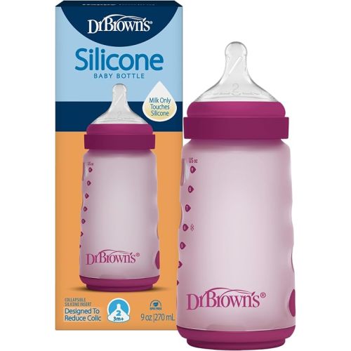 Dr. Brown's Silicone Baby Bottle, 9 oz, Level 2 Nipple, 3m+, Pink, 1-Pack
