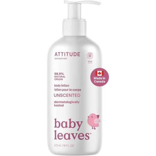 ATTITUDE Baby Lotion, Made in Canada, EWG Verified Moisturizer, Dermatologically Tested Moisturizing Cream, Vegan and Cruelty-Free, Unscented, 473 mL