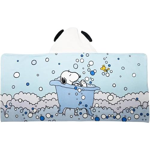 Peanuts Snoopy Bubble Bath Kids Super Soft Bath/Pool/Beach Soft Cotton Terry Hooded Towel Wrap, 24 in x 50 in, (Officially Licensed Product) by Franco