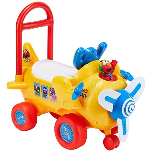 Kiddieland Sesame Street Elmo's Activity Plane Ride-On Toy, Lights Sounds Steering Wheel, Spinning Propeller, Imaginative Pretend Play for Toddlers