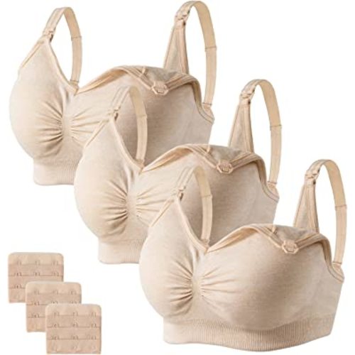 Angelhood Womens Seamless Sleep Nursing Bra,Breastfeeding Maternity Bra with Remove Bra Pads Extenders Pack of 3