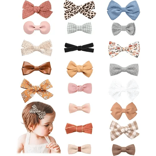 Jesries 21 Pack Baby Girls Hair Clips Bows Fully Lined Non Slip Barrettes for Fine Handmade Hair Accessories for Newborn Infant Toddler Kids