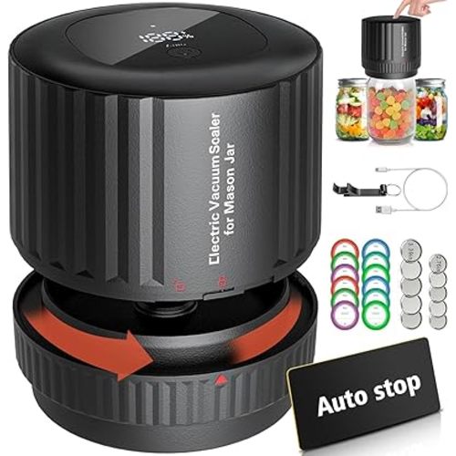 Mason Jar Vacuum Sealer, Electric Mason Genie Vacuum Sealer Kit with Wide & Regular Mouth Mason lids, 2024 Upgrade Smart Vacuum Sealing for Jars with Can Opener, Regular and Wide Mouth Mason Jar Lids