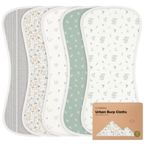 Organic Burp Cloths Baby Boy & Girl - 5-Pack Super Absorbent Cotton Burping Cloths for Babies, Soft & Plush Newborn Spit Up Rags, Infant Towels for Milk Spit Up, Unisex, Large 21" x 10" (Prairie)