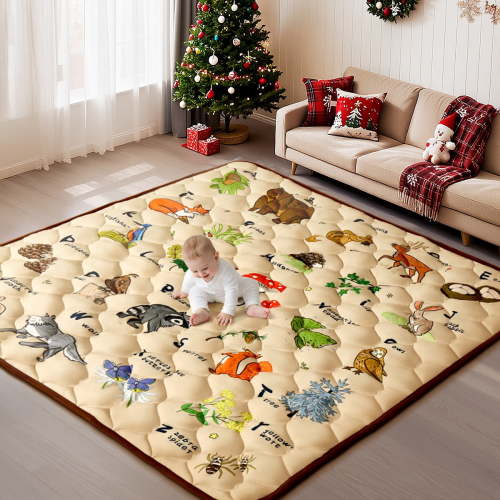 Baby Play Mat, Caveen Thicken Soft Cotton Baby Playmats, Foldable Anti-Slip Floor Crawling Playmat Playpen Mat for Infants and Toddlers, 50"x50", Brown