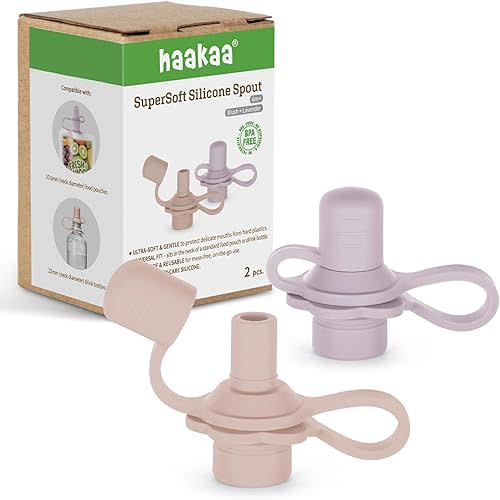 haakaa Multi-Functional Silicone Spout,Baby Pouch Topper,No Spill Silicone Bottle Top,100% Food Grade Silicone,2 Pack