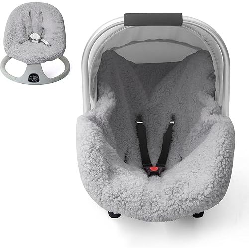 Infant Car Seat Liner, Winter Car Seat Cover Baby, Plush Fleece Carseat Cover for Cold Weather, Newborn Car Seat Replacement Liner, Warm Baby Carrier Cover Protective Insert for 3 or 5 Point System