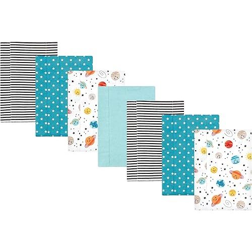 Hudson Baby Unisex Baby Cotton Flannel Burp Cloths, Happy Planets 7 Pack, One Size