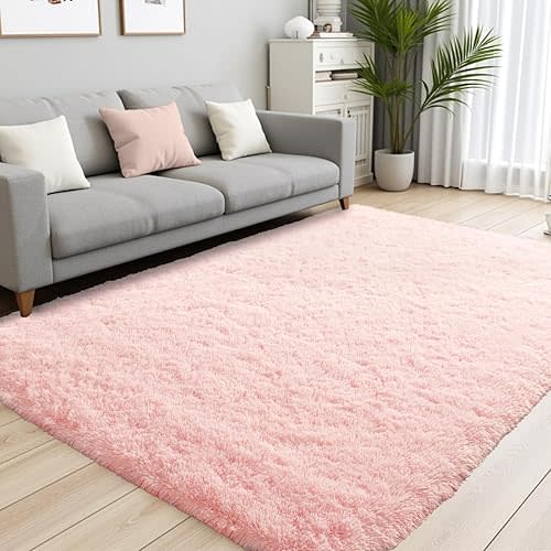 Terrug Fluffy Large Area Rugs for Living Room Bedroom, Pink 4x6 Rug Washable Shag Carpet, Super Soft Fuzzy Plush Non-Slip Cute Modern Kids Rug for Nursery College Dorm Classroom Kids Room Home Decor