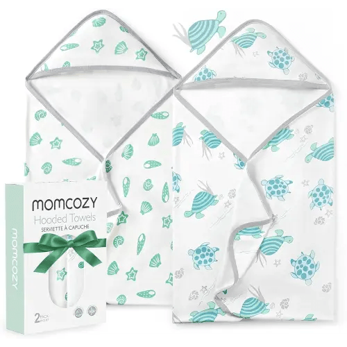 Momcozy Baby Towel with Hooded-Original Design Baby Towel Set -Soft & Absorbent- Shower Gifts or Bath Essential for Infant, Newborn, Toddler, Marine Sea Turtle Shells Magic