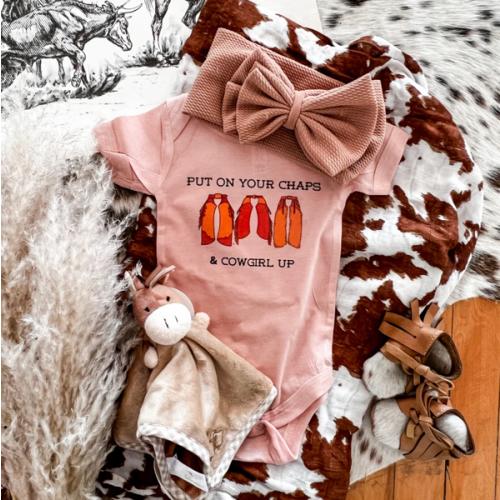 Chaps Cowgirl Design (Youth Onesie/Tee)(salmon pink/Cream)