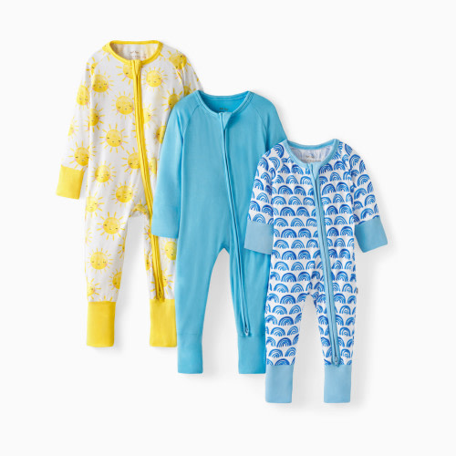 Little Sleepies Grow With Me Zippy Three Pack - Blue Rainbows, Newborn To 3-6 Months