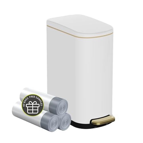 2.6 Gallon Slim Bathroom Trash Can with Soft Close Lid, 10L Stainless Steel Garbage Can with Removable Liner Bucket, for Narrow Spaces,Bathroom, Bedroom (Silver)