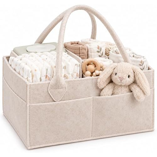Baby Diaper Caddy Organizer - Large Mocha Nursery Storage Basket for Diaper Stations, Newborn Essentials and Boys or Girls Room Décor