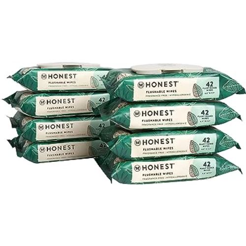 The Honest Company Plant-Based Flushable Wipes | 99% Water, Hypoallergenic, EWG Verified, Safe to Flush | Fragrance Free, 336 Count