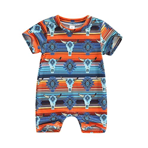 Muasaaluxi Western Baby Girl Boy Clothes Short Sleeve Cow Print Romper One Piece Bodysuit Shorts Summer Outfit