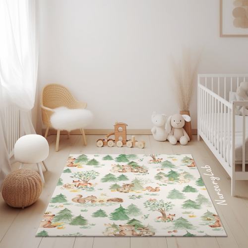 Woodland Animals Rugs, Nursery Rug, Kids Area Rug, Washable Non Slip Soft Rug, Play Rug, Boys Rug