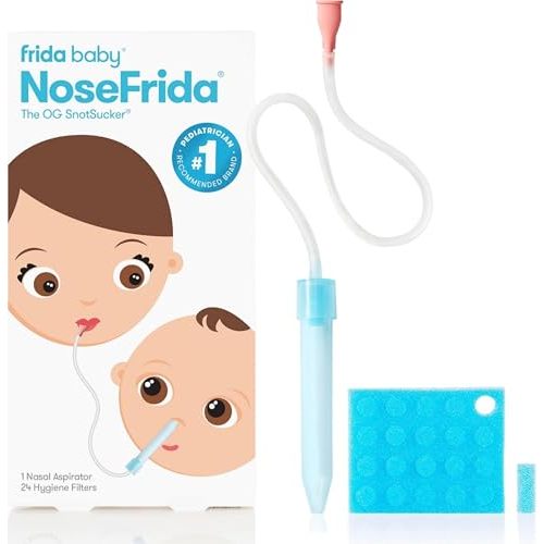 Frida Baby NoseFrida SnotSucker Nasal Aspirator for Baby, 24 Extra Filters | Nose Sucker Baby Nasal Aspirator for Congestion Relief, Includes 24 Extra Hygiene Filters, Baby Nose Care