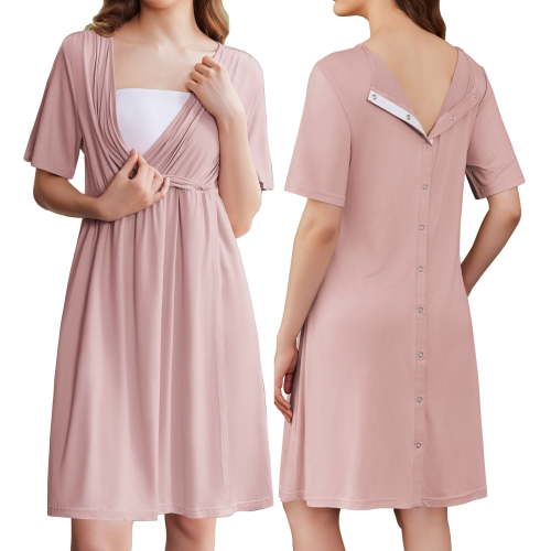 Avidlove Women Maternity Nursing Nightgown with Button Short Sleeve Nursing Dress for Breastfeeding Labor and Delivery Gown for Hospital S-XXL