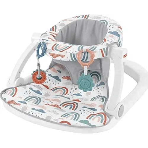Fisher-Price Portable Baby Chair Sit-Me-Up Floor Seat with Developmental Toys & Machine Washable Seat Pad, Rainbow Showers