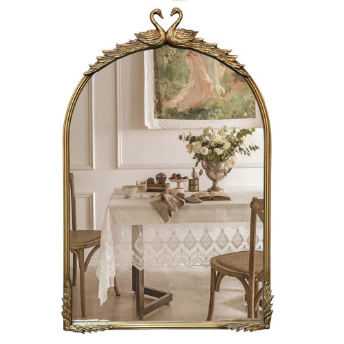 Astoria Grand Antique Gold Arched Metal Wall Mirror with Double Swan Sculpture, Vintage Decorative Mirror & Reviews | Wayfair