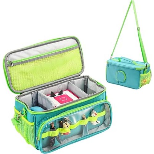 Hautton Carrying Case for Toniebox 2/1 Audio Player, Portable Travel Storage Organizer Bag for Tonies Starter Set, Figures, Headphones and Charging Station with Shoulder Strap and Handle -AquaBlue