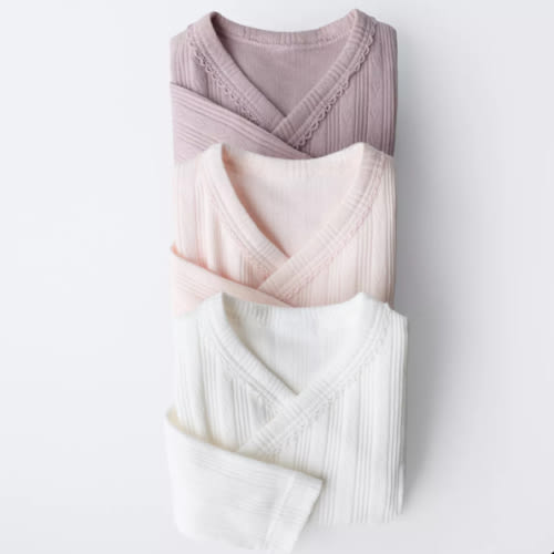 0-6 MONTHS/ THREE-PACK OF LONG SLEEVE BODYSUITS WITH KIMONO COLLAR - Pink | ZARA United States